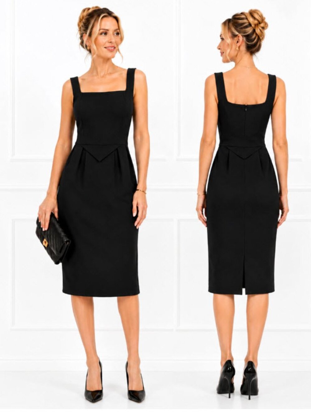 Ross Mayer Wool Square Neck Midi Sheath Dress NWOT Black Size 8 Career